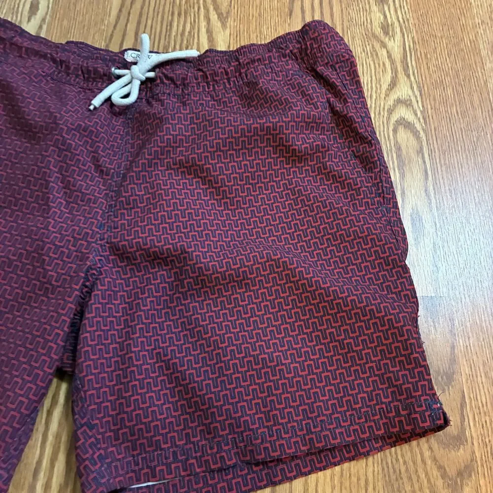 J.Crew Men’s S 6” Stretch Swim Trunks Red Blue Geometric Print Soft-Lined Vaca
